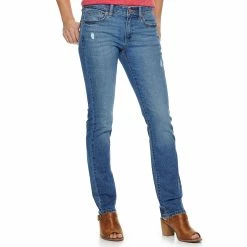 Women's Sonoma Goods For Life® Supersoft Midrise Straight-Leg Jeans -Sonoma Clothing Store 3022856 Crosshatch Destructed