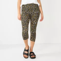Women's Sonoma Goods For Life® Wide-Waist Capri Leggings -Sonoma Clothing Store 3584124 Black Floral
