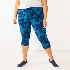 Plus Size Sonoma Goods For Life® Knit Capri Leggings -Sonoma Clothing Store 4878367 Navy Bloom