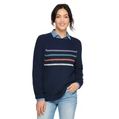 Women's Sonoma Goods For Life® All Over Stitch Crewneck Sweater -Sonoma Clothing Store 4923526 Navy Stripe