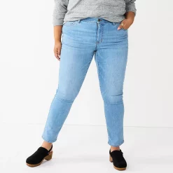 Plus Size Sonoma Goods For Life® Premium Elastic-Waist Midrise Straight-Leg Jeans -Sonoma Clothing Store 4988856 Fauna