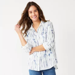 Women's Sonoma Goods For Life® Essential Everyday Button-Down Shirt -Sonoma Clothing Store 4991213 Blue Tie Dye