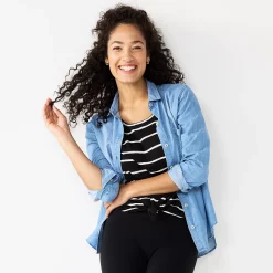 Women's Sonoma Goods For Life® Essential Everyday Button-Down Shirt -Sonoma Clothing Store 4991213 Denim