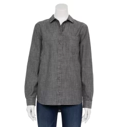 Women's Sonoma Goods For Life® Essential Everyday Button-Down Shirt -Sonoma Clothing Store 4991213 Gray Chambray