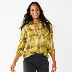 Women's Sonoma Goods For Life® Essential Everyday Button-Down Shirt -Sonoma Clothing Store 4991213 Green Plaid