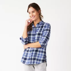 Women's Sonoma Goods For Life® Essential Everyday Button-Down Shirt -Sonoma Clothing Store 4991213 Light Blue Plaid