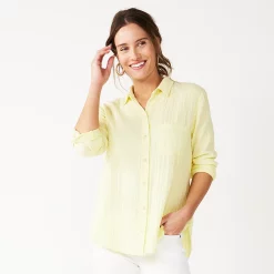 Women's Sonoma Goods For Life® Essential Everyday Button-Down Shirt -Sonoma Clothing Store 4991213 Light Yellow Texture