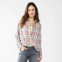 Women's Sonoma Goods For Life® Essential Everyday Button-Down Shirt -Sonoma Clothing Store 4991213 Mauve Plaid