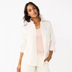 Women's Sonoma Goods For Life® Essential Everyday Button-Down Shirt -Sonoma Clothing Store 4991213 White Multi Stripe