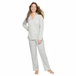 Women's Sonoma Goods For Life® Velour Long Sleeve Pajama Shirt & Pajama Pants Sleep Set -Sonoma Clothing Store 5033010 Silver Heather