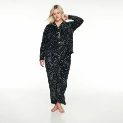 Plus Size Sonoma Goods For Life® Velour Pajama Shirt & Pajama Pants Set -Sonoma Clothing Store 5033014 Black Stars