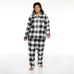 Plus Size Sonoma Goods For Life® Flannel Pajama Shirt & Pajama Pants Set -Sonoma Clothing Store 5146738 Black White Buffalo