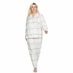 Plus Size Sonoma Goods For Life® Flannel Pajama Shirt & Pajama Pants Set -Sonoma Clothing Store 5146738 Ivory Plaid