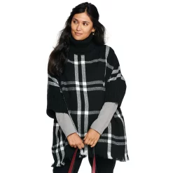 Women's Sonoma Goods For Life® Turtleneck Poncho -Sonoma Clothing Store 5161618 Black White Buffalo
