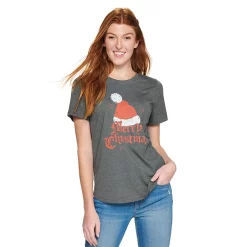 Women's Sonoma Goods For Life® Short Sleeve Holiday Graphic Tee -Sonoma Clothing Store 5180762 Merry Christmas Gray