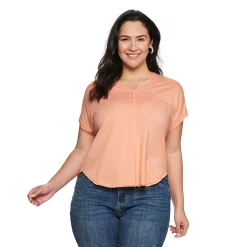 Plus Size Sonoma Goods For Life® Dolman Short Sleeve Button Front Top -Sonoma Clothing Store 5204508 Carolina Peach