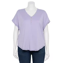 Plus Size Sonoma Goods For Life® Dolman Short Sleeve Button Front Top -Sonoma Clothing Store 5204508 Glazed Berry