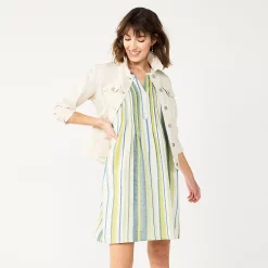 Women's Sonoma Goods For Life® Pintuck Linen-Blend Dress -Sonoma Clothing Store 5215954 Multi Green Stripe