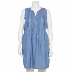 Plus Size Sonoma Goods For Life® Pintuck Linen-Blend Dress -Sonoma Clothing Store 5223428 Chambray