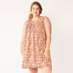 Plus Size Sonoma Goods For Life® Pintuck Linen-Blend Dress -Sonoma Clothing Store 5223428 Peach Floral