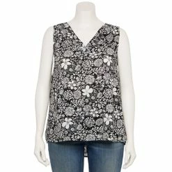 Plus Size Sonoma Goods For Life® V-Neck Tank -Sonoma Clothing Store 5226888 Black White Floral