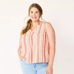Plus Size Sonoma Goods For Life® V-Neck Tank -Sonoma Clothing Store 5226888 Red Stripe