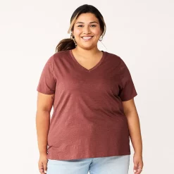 Plus Size Sonoma Goods For Life® Everyday V-Neck Tee -Sonoma Clothing Store 5232140 Brown