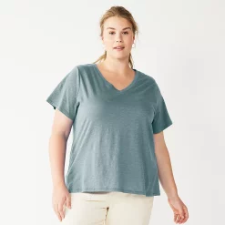 Plus Size Sonoma Goods For Life® Everyday V-Neck Tee -Sonoma Clothing Store 5232140 Desoto Blue