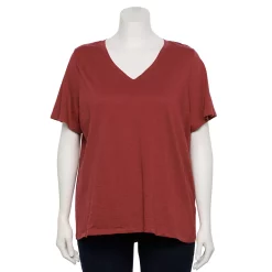 Plus Size Sonoma Goods For Life® Everyday V-Neck Tee -Sonoma Clothing Store 5232140 Marsala Flower