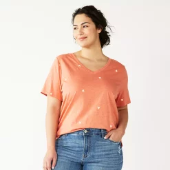 Plus Size Sonoma Goods For Life® Everyday V-Neck Tee -Sonoma Clothing Store 5232145 Coral Heart
