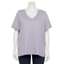Plus Size Sonoma Goods For Life® Everyday V-Neck Tee -Sonoma Clothing Store 5232145 Light Purple Stripe