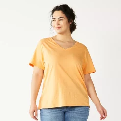 Plus Size Sonoma Goods For Life® Everyday V-Neck Tee -Sonoma Clothing Store 5232145 Peach Glaze