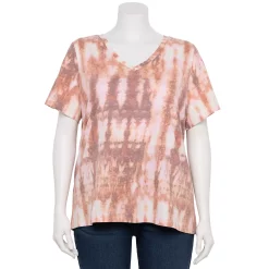 Plus Size Sonoma Goods For Life® Everyday V-Neck Tee -Sonoma Clothing Store 5232145 Purple Peach Tie Dye