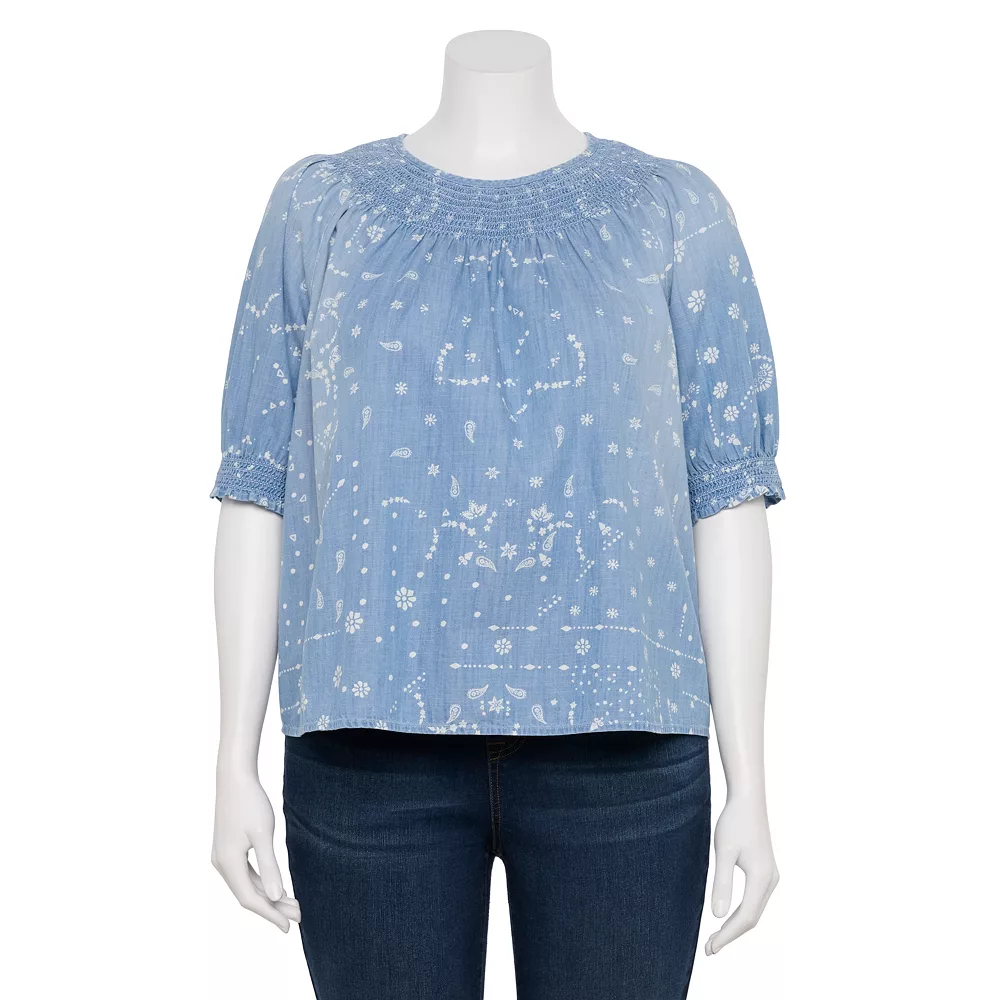 Plus Size Sonoma Goods For Life® Elbow Smocked Neck Top 4 Plus Size Sonoma Goods For Life® Elbow Smocked Neck Top - Image 2