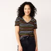 Petite Sonoma Goods For Life® Everyday Short Sleeve V-Neck Tee -Sonoma Clothing Store 5234230 Black Multi Stripe