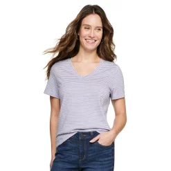 Petite Sonoma Goods For Life® Everyday Short Sleeve V-Neck Tee -Sonoma Clothing Store 5234230 Light Purple Stripe