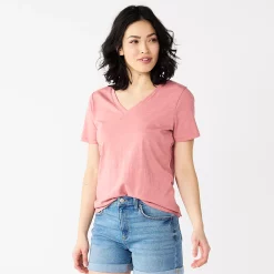 Petite Sonoma Goods For Life® Everyday Short Sleeve V-Neck Tee -Sonoma Clothing Store 5234230 Mauve
