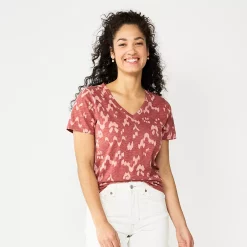 Petite Sonoma Goods For Life® Everyday Short Sleeve V-Neck Tee -Sonoma Clothing Store 5234230 Mauve Ikat Dye