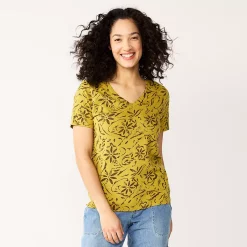 Petite Sonoma Goods For Life® Everyday Short Sleeve V-Neck Tee -Sonoma Clothing Store 5234230 Ornate Olive Floral