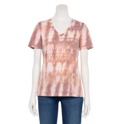 Petite Sonoma Goods For Life® Everyday Short Sleeve V-Neck Tee -Sonoma Clothing Store 5234230 Purple Peach Tie Dye
