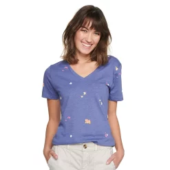 Petite Sonoma Goods For Life® Everyday Short Sleeve V-Neck Tee -Sonoma Clothing Store 5234230 Purple Spaced Floral