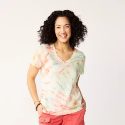 Petite Sonoma Goods For Life® Everyday Short Sleeve V-Neck Tee -Sonoma Clothing Store 5234230 Red White Blue Tie Dye