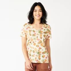 Petite Sonoma Goods For Life® Everyday Short Sleeve V-Neck Tee -Sonoma Clothing Store 5234230 Retro Floral