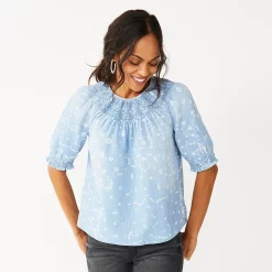 Women's Sonoma Goods For Life® Elbow Smock Neck Top -Sonoma Clothing Store 5235158 Blue Geo Floral