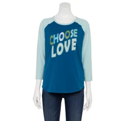 Women's Sonoma Goods For Life® Three Quarter Sleeve Baseball Graphic Tee 22 Women's Sonoma Goods For Life® Three Quarter Sleeve Baseball Graphic Tee -Sonoma Clothing Store 5242169 Teal Choose Love