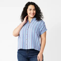 Plus Size Sonoma Goods For Life® Short Sleeve Button Down Top 14 Plus Size Sonoma Goods For Life® Short Sleeve Button Down Top -Sonoma Clothing Store 5258112 Blue Happy Stripe