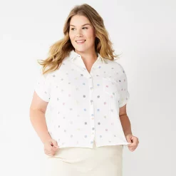 Plus Size Sonoma Goods For Life® Short Sleeve Button Down Top 16 Plus Size Sonoma Goods For Life® Short Sleeve Button Down Top -Sonoma Clothing Store 5258112 Cream Sun Print