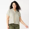 Plus Size Sonoma Goods For Life® Short Sleeve Button Down Top -Sonoma Clothing Store 5258112 Multi Happy Stripe