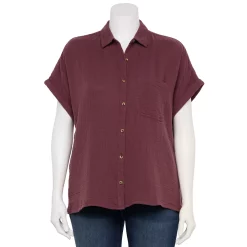 Plus Size Sonoma Goods For Life® Short Sleeve Button Down Top 21 Plus Size Sonoma Goods For Life® Short Sleeve Button Down Top -Sonoma Clothing Store 5258112 Plum Prune