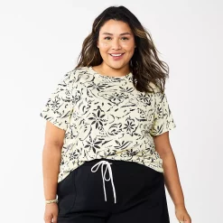 Plus Size Sonoma Goods For Life® Everyday Crewneck Tee -Sonoma Clothing Store 5259072 Cream Black Floral